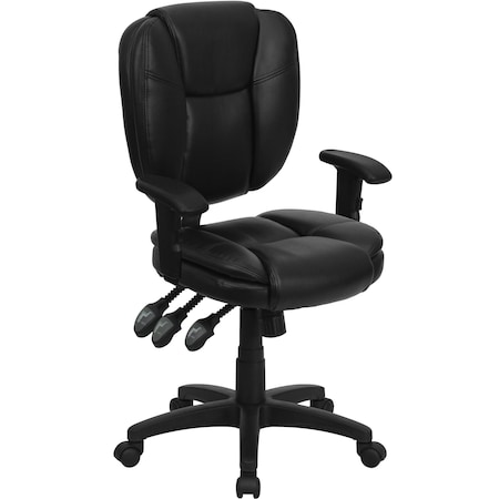 Flash Furniture Leather Contemporary Chair, 18-1/4" to 21-1/2", Adjustable Arms, Black LeatherSoft GO-930F-BK-LEA-ARMS-GG